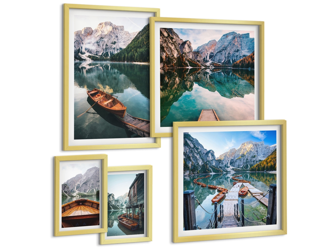 Conjunto De Pinturas Lagos Tranquilos Barcos De Madeira Espelharte (5 Peças)