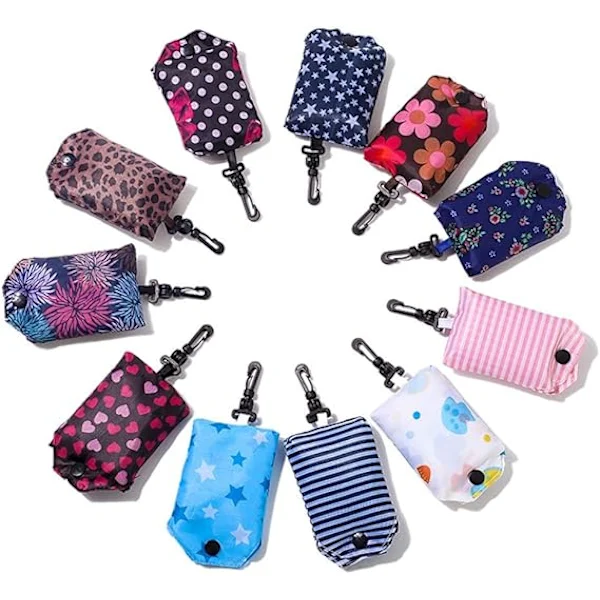 Pacote Com 6 Sacolas De Compras Dobráveis, Reutilizáveis, Ecológicas E Recicláveis, Que Cabem No Bolso, Cor Aleatória.
