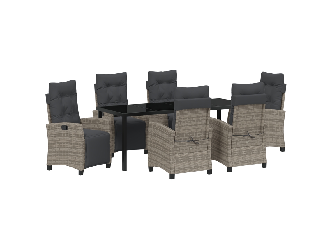 Conjunto 7 Conjunto De Jantar Para Jardim Vidaxl Cinzento Vime Pe (200 X 80 X 73 Cm)