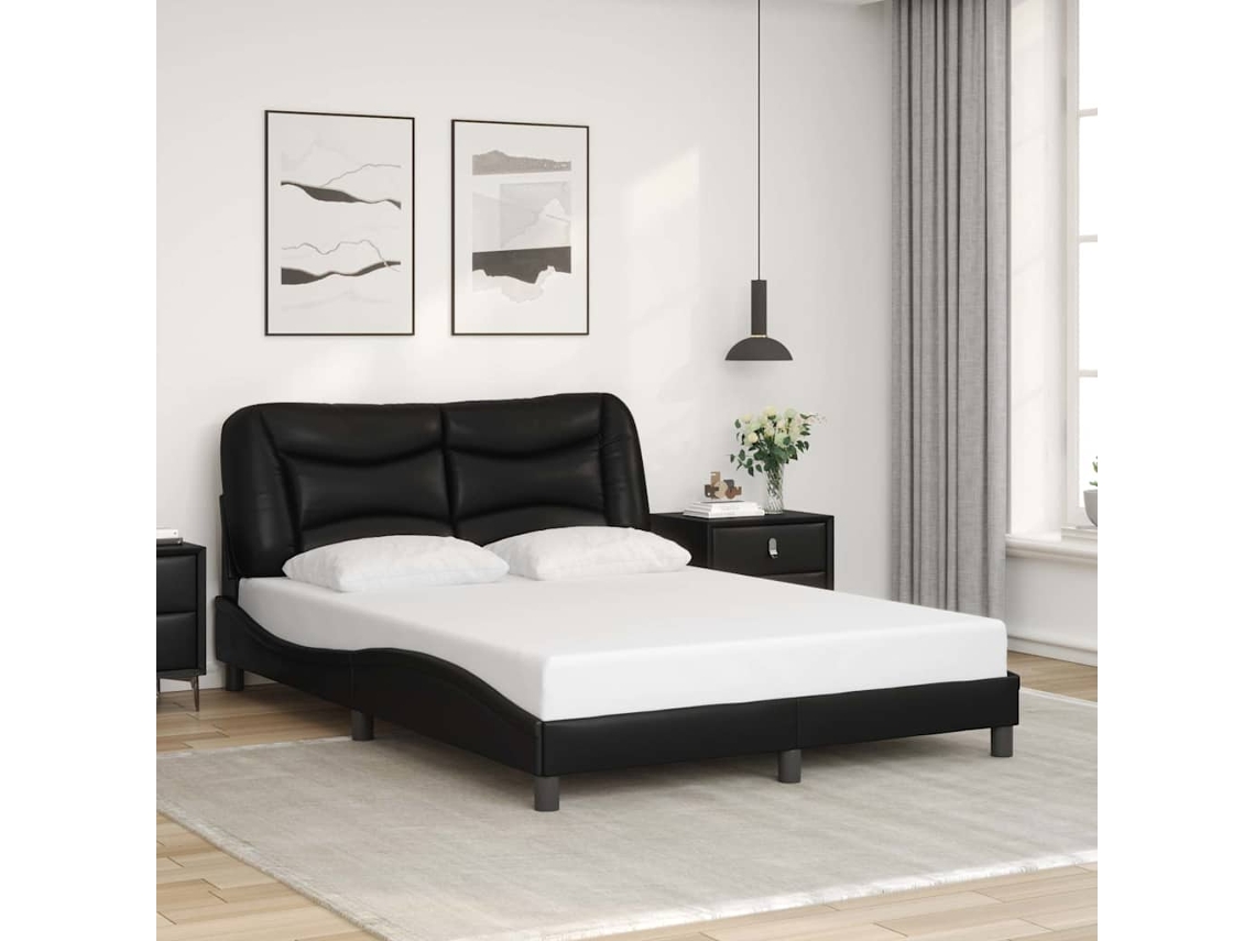Vidaxl Estrutura De Cama Sem Colchão Hvar 140x190 Cm Couro Artificial Preto