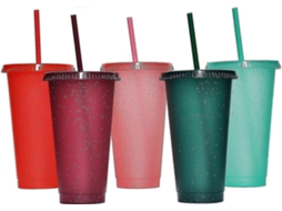 Vasos Reutilizáveis com Canudo e Tampa, 24 Oz, 5 Cores, Material Pp Alimentar, Ideal para Festa e Aniversário