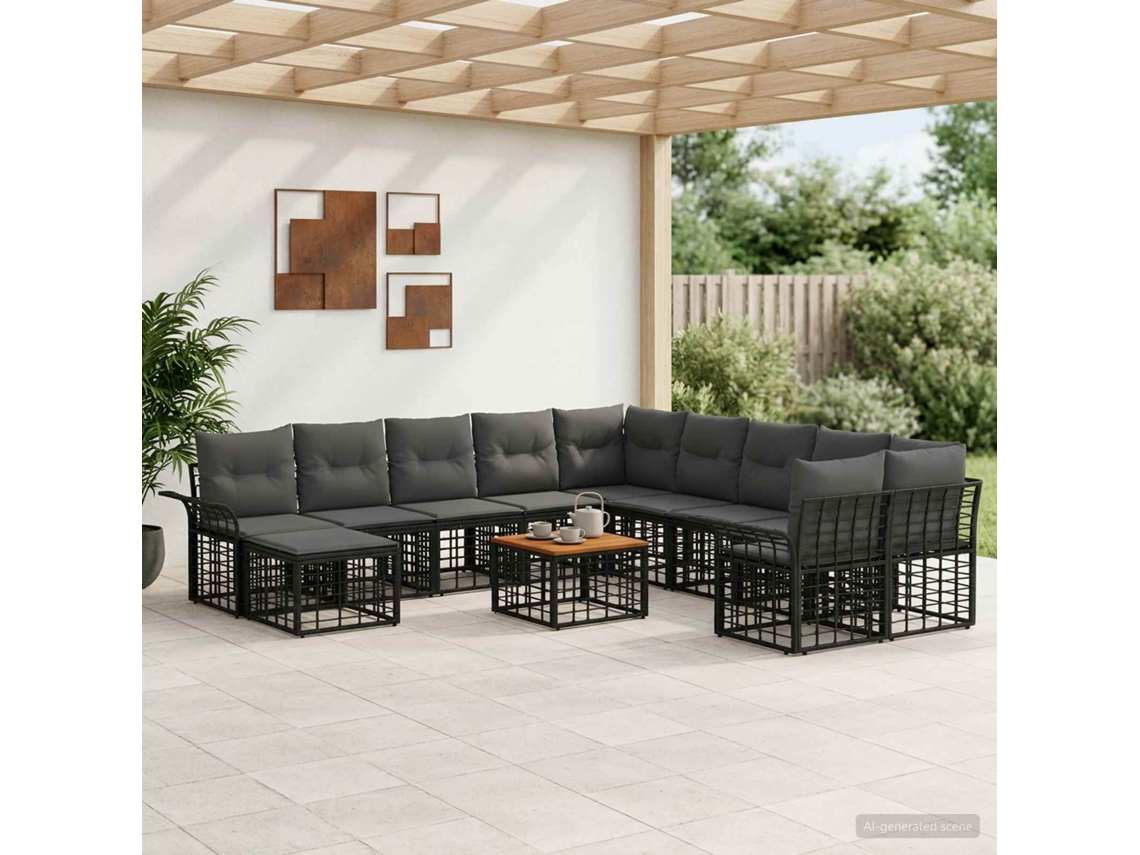 Vidaxl Conjunto De Sofás Para Exterior 12 Unid. Preto E Cinza Escuro