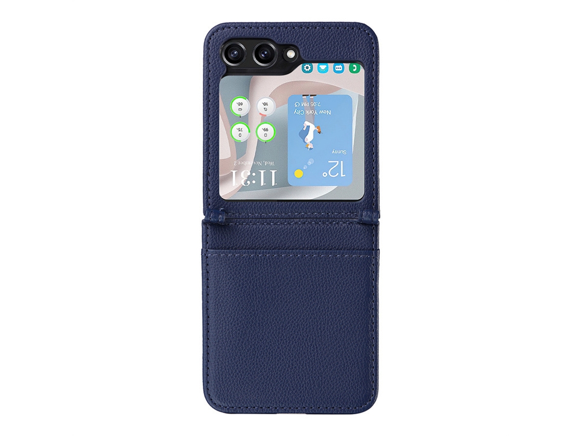 Capa Para Celular Com Compartimento Para Cartão Sim, Capa De Couro De Peça Única Com Estampa De Lichia.azul Escuro - Samsung Z Flip 3