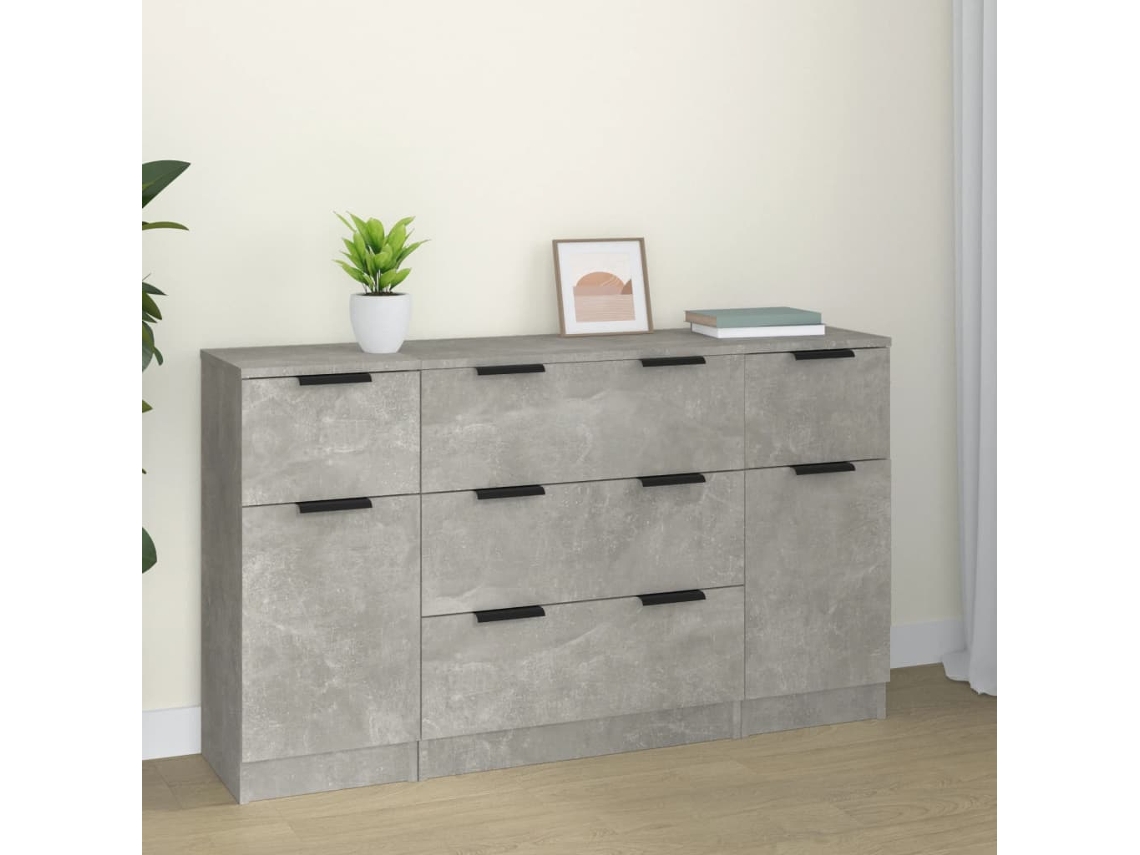 Vidaxl 3 Pcs Conjunto De Aparadores Madeira Processada Cinza Cimento