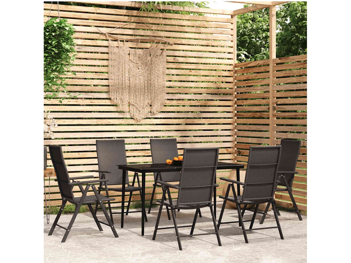 Vidaxl 7 Pcs Conjunto De Jantar Para Jardim Preto
