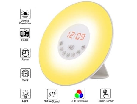Despertador Infantil Sol Despertador Sunrise 7 Cores Táctil Luz Noturna Led Despertador Alimentado Por Usb Rádio Fm Lemonda