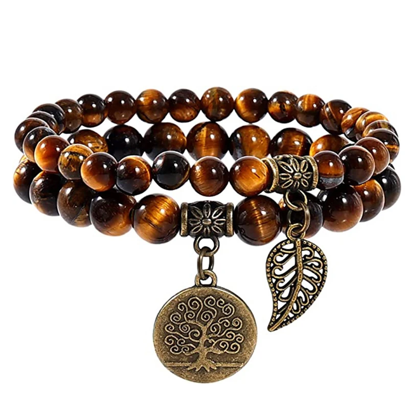 Pulseira Árvore Da Vida Com Chakras Em Olho De Tigre, Pulseira De Contas De Pedra Natural
