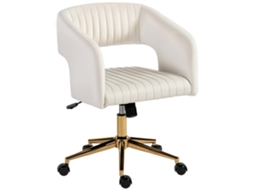 Cadeira De Escritório Com Rodízios, Estofada Em Veludo, Com Altura Ajustável E Função De Inclinação, Na Cor Branco Creme.