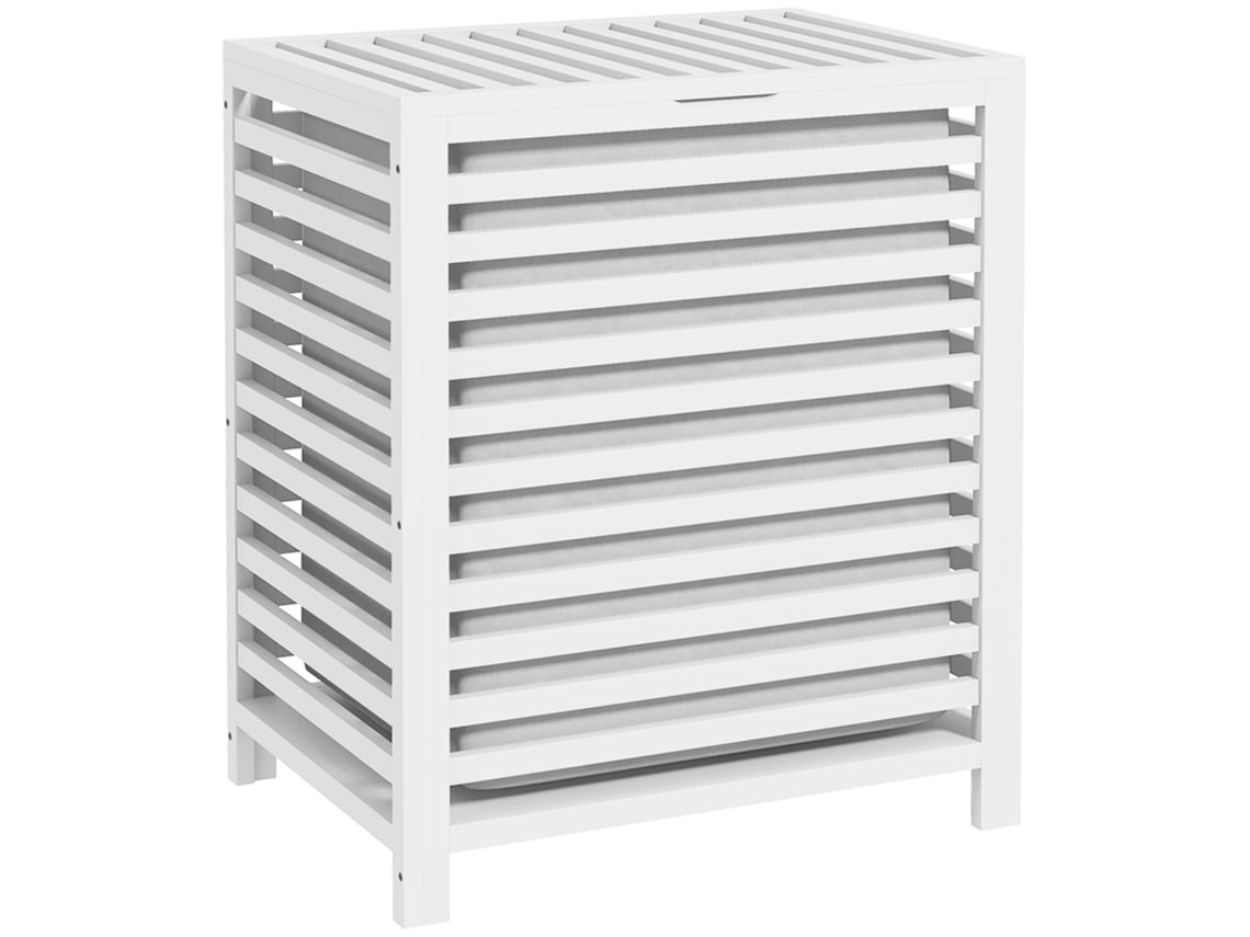 Cesto de Roupa de Bambu, 55l, com Bolsa Amovível, Forma Retangular, 50x36x60cm, Branco