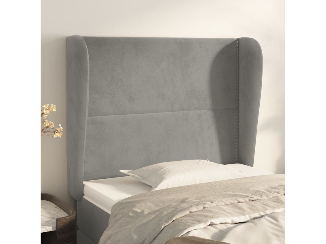 Vidaxl Cabeceira Cama C/ Abas Veludo 103x23x118/128 Cm Cinzento-claro