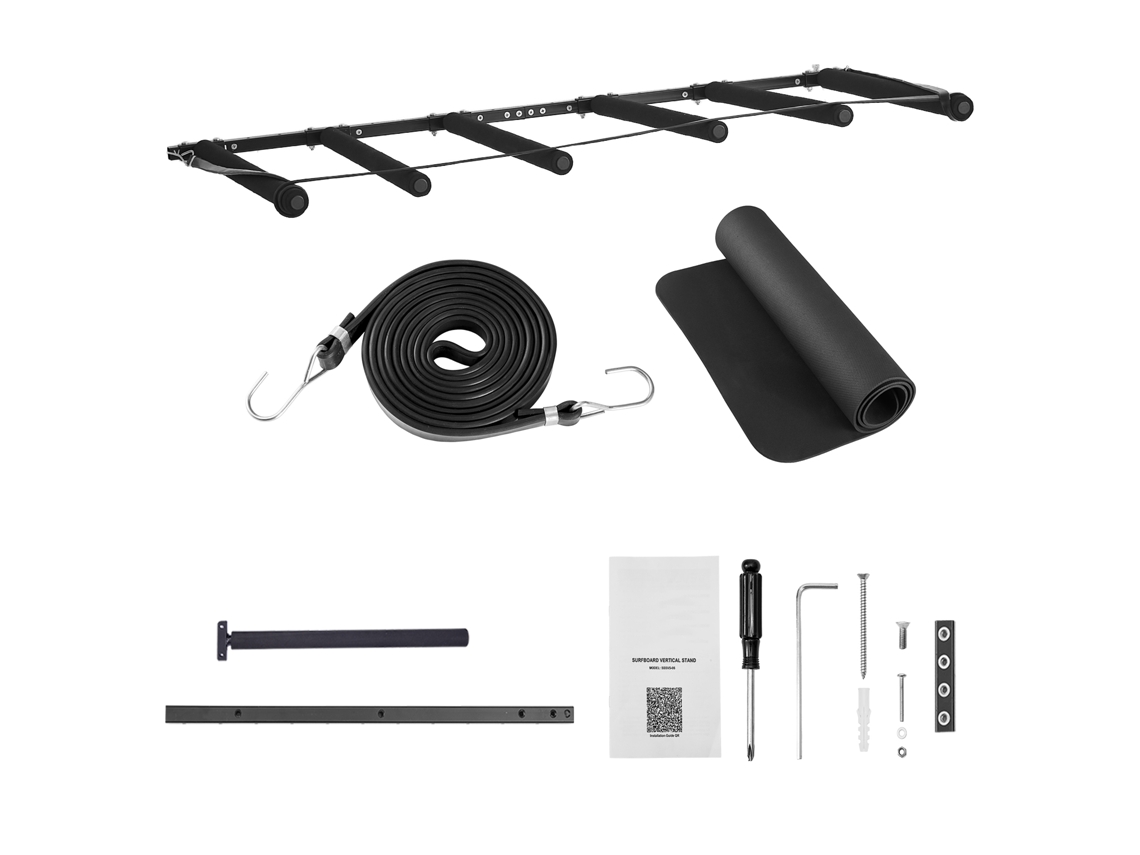 Suporte de Parede para Pranchas Surf, Vertical Surf 5 Níveis Armazenamento e Exibição, Organizador Ajustável Kiteboards, Esquis Snowboards, Preto