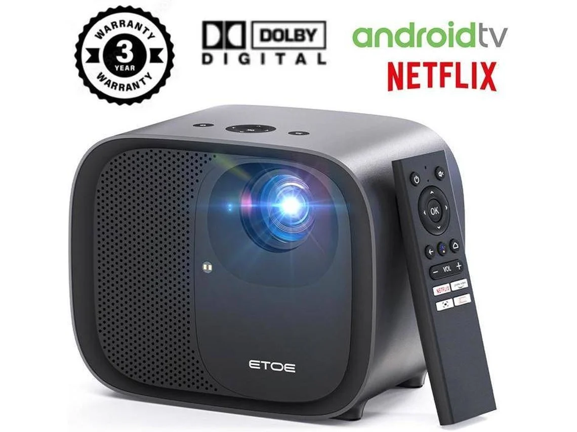 Projetor ETOE E3 Pro Android TV 600ANSI Resolução Nativa 1080P