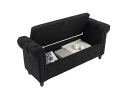 Banco 2 em 1 em Tecido de Linho com Pernas de Madeira 146,5 X 49 X 72 Cm Preto