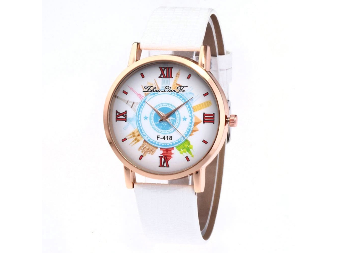 Relógio feminino de quartzo com pulseira de PU para uso casual (branco)