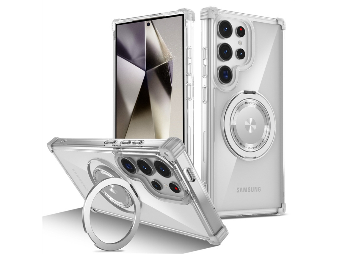 Compatível Com Capas Magnéticas Samsung, Proteção Dourada, Suporte Giratório E Anti-queda.transparente-s24plus