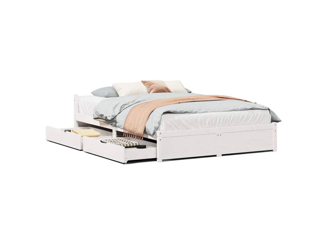 Cama Sem Colchão 140x190 cm Madeira de Pinho Maciça Branco MAISON EXCLUSIVE