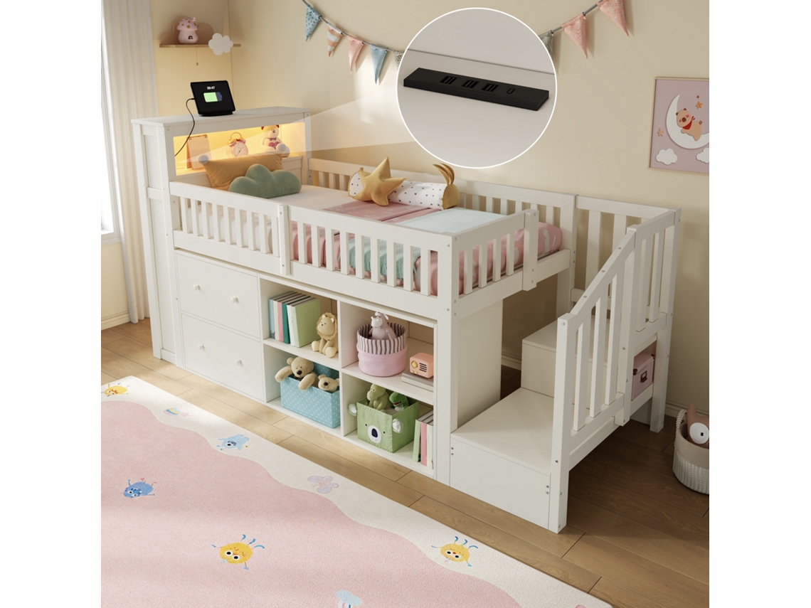 Cama Semi-alta Mdf Pinho Branco 90x200 Cm