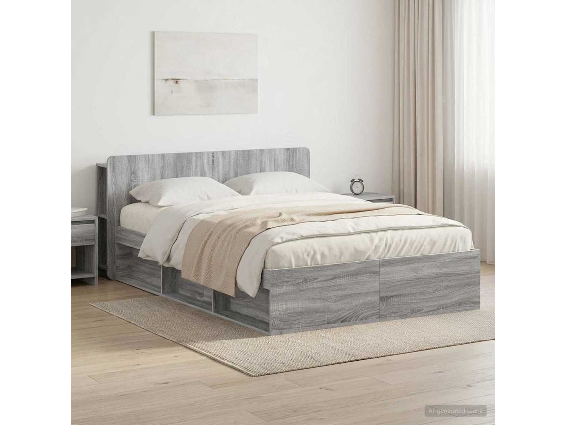 Vidaxl Estrutura De Cama Com Armazenamento Sonoma Cinzento