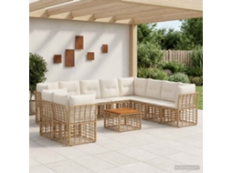 Vidaxl Conjunto De Sofás Para Exterior 11 Unid. Natural E Branco Creme