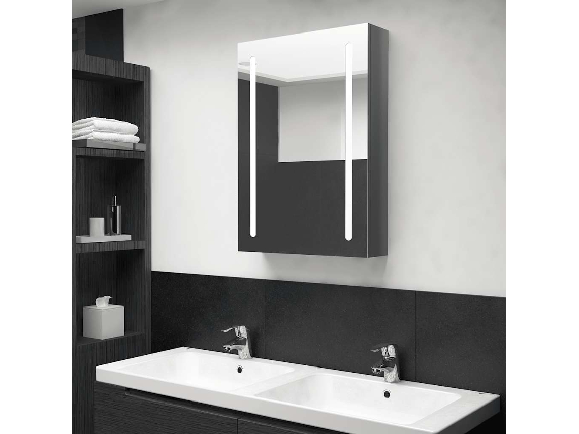 Vidaxl Armário Espelhado Casa De Banho Led 50x13x70 Cm Cinza Brilhante