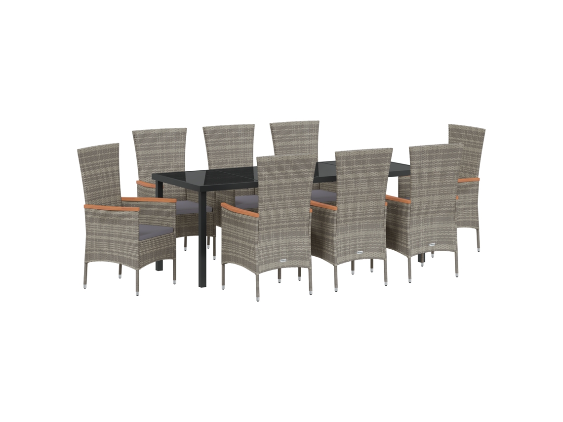 Conjunto 9 Conjunto De Móveis De Jardim Vidaxl Cinzento Vime Pe (200 X 80 X 73 Cm)