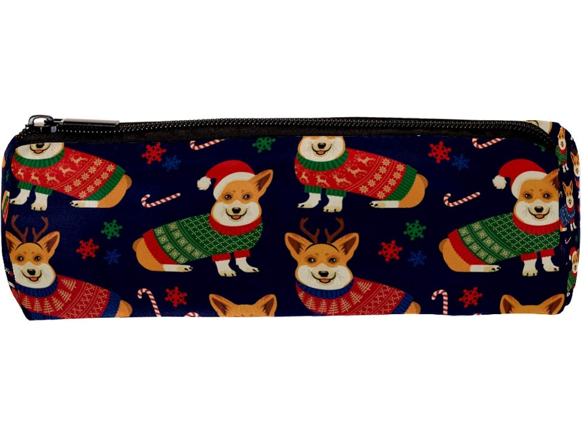 Estojo De Lápis Fofo Natal Com Estampa Corgi Filhotes Cachorro, Estojo Material Escolar, Organizador De Mesa