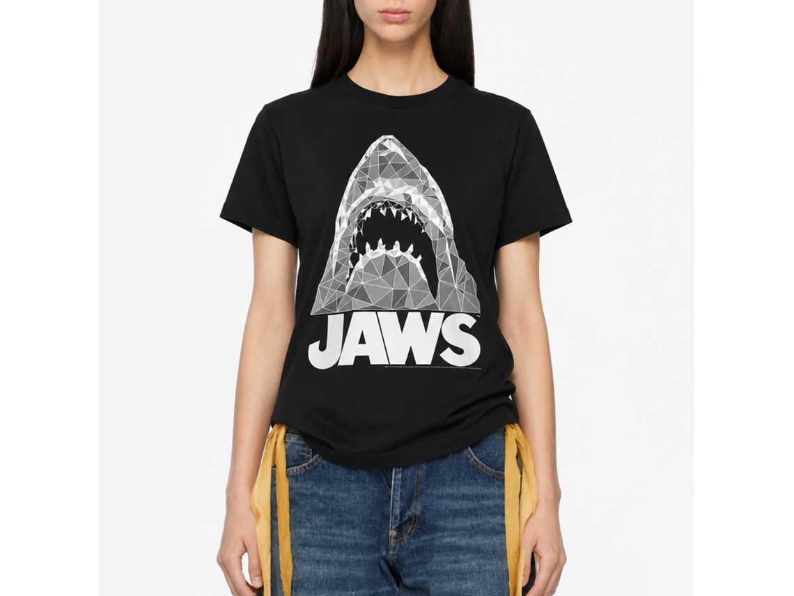Rockinstone Jaws Movie Geometric Sharks Black Adult T-shirt Size:xl
