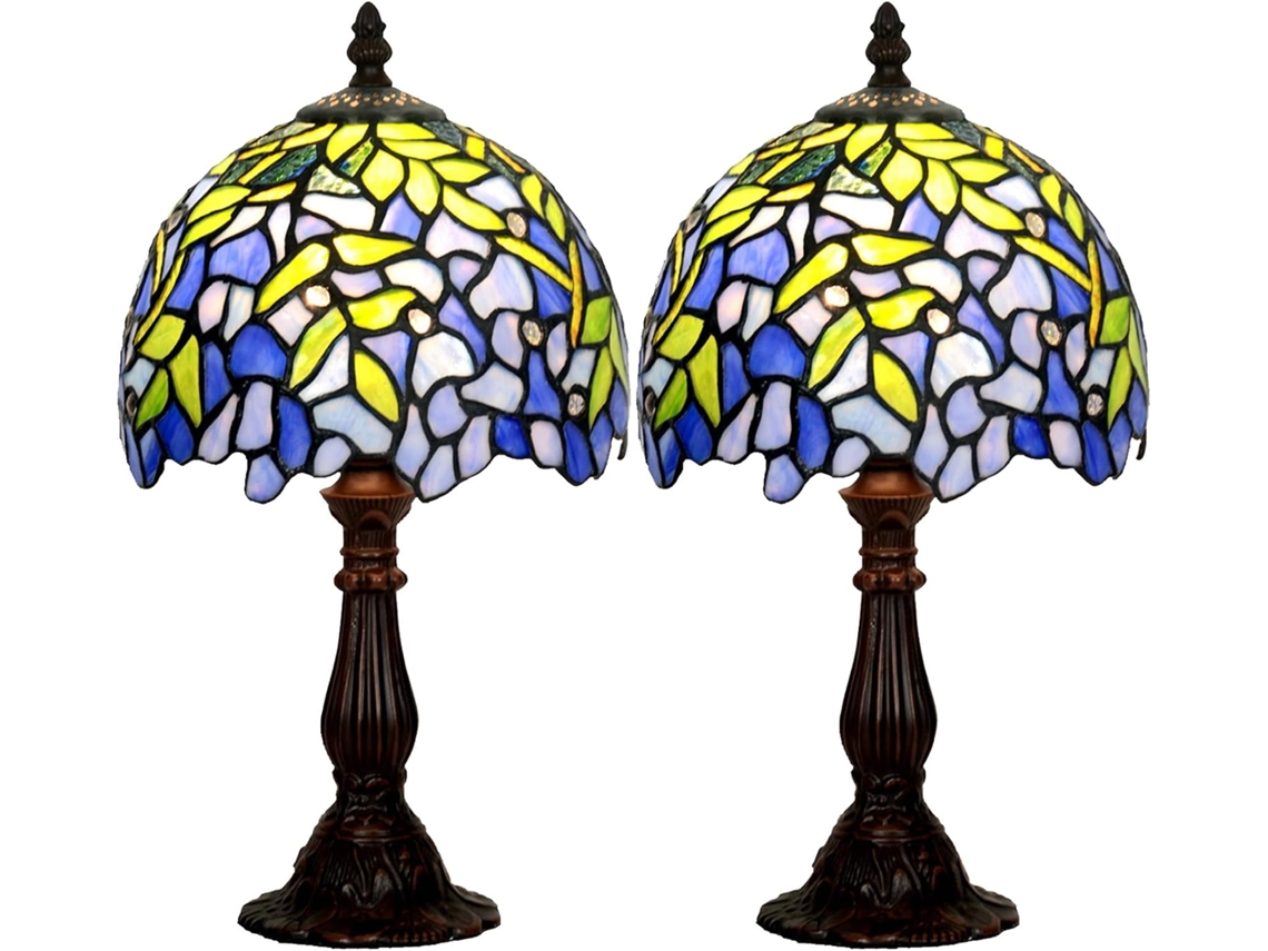 Conjunto De 2-abajures Cabeceira Botowi Para Quartos Abajur Mesa Com Cúpula Tiffany Em Vitral Formato Glicínia, Abajur