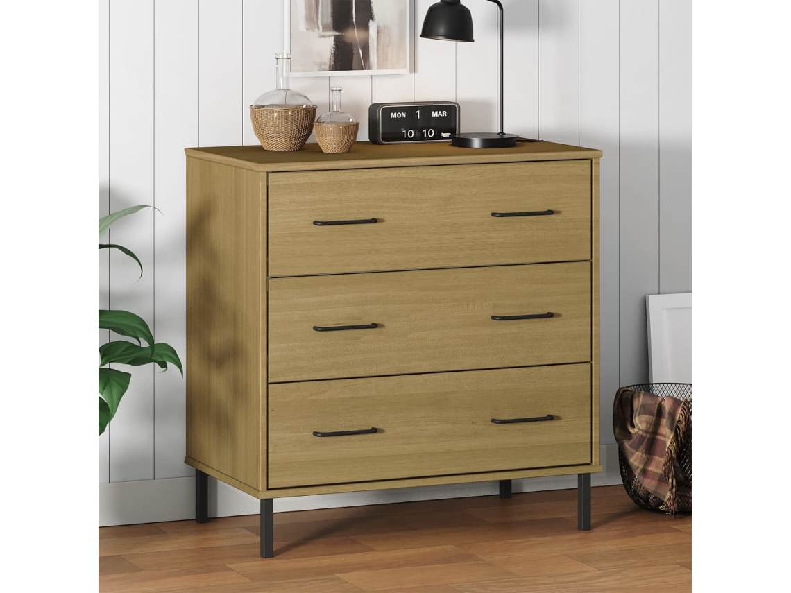 Vidaxl Aparador 3 Gavetas 77x40x79,5 Cm Madeira Maciça Oslo Castanho
