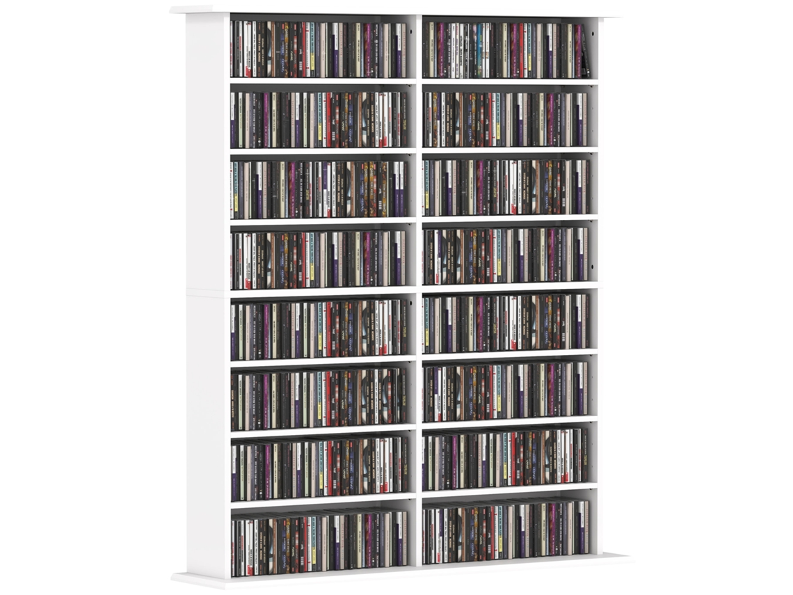 Estante Cd 16 Prateleiras Design Moderno Em Madeira, 106,5x24x126,3 Cm, Branco