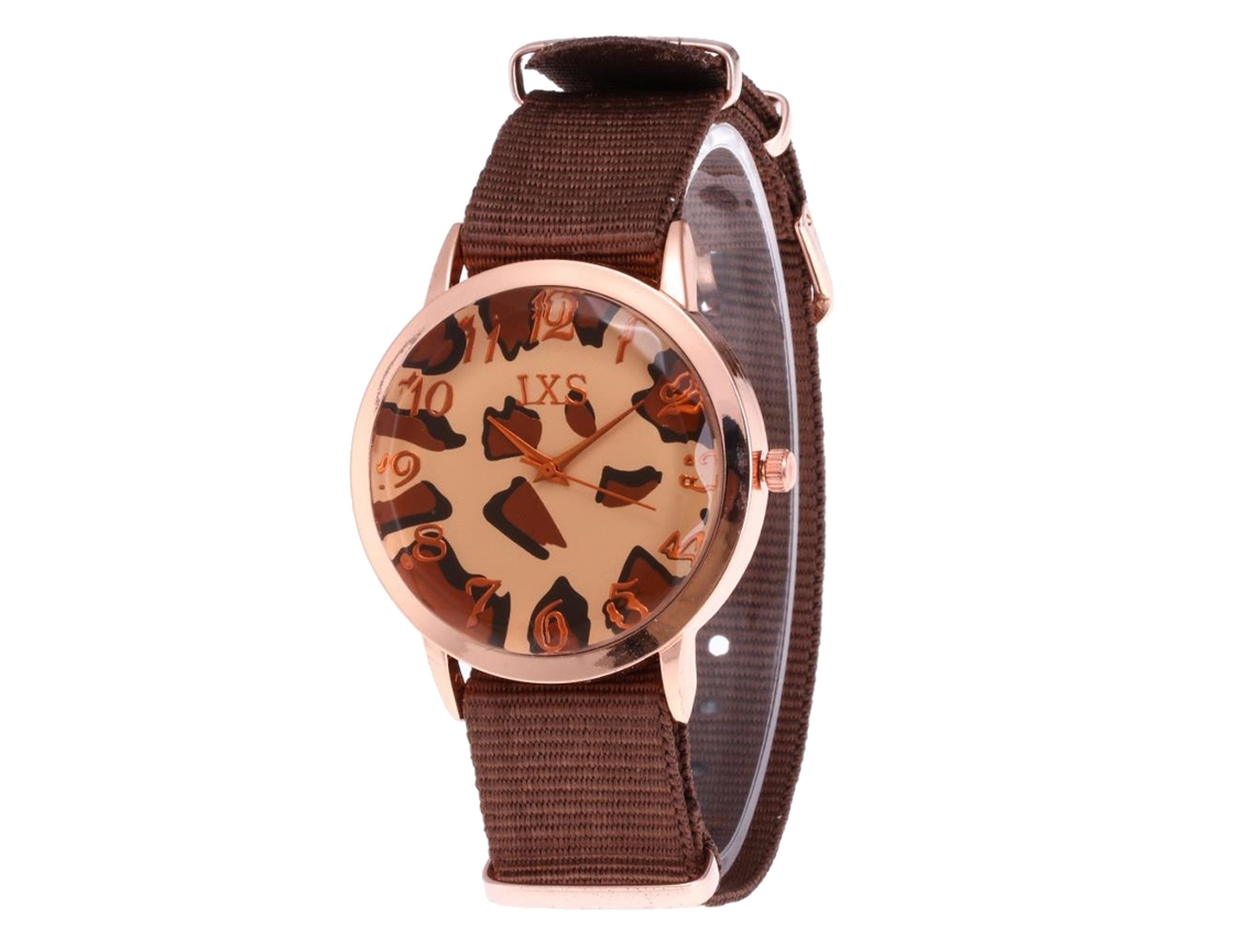 Relógio de Pulso Feminino de Nylon com Estilo Simples e Movimento de Quartzo (café)