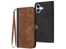 Capa Em Couro Pu Com Pega Para Apple Iphone 16 - Café
