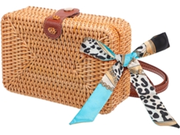Bolsa De Ombro Em Palha Trançada Natural, Estilo Boêmio Com Lenço Decorativo, Leve E