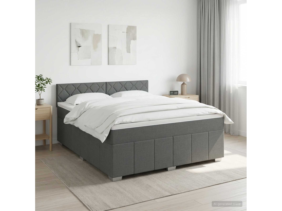 Vidaxl Cama Box Spring Com Colchão Cinzento-escuro 160 X 200 Cm Tecido