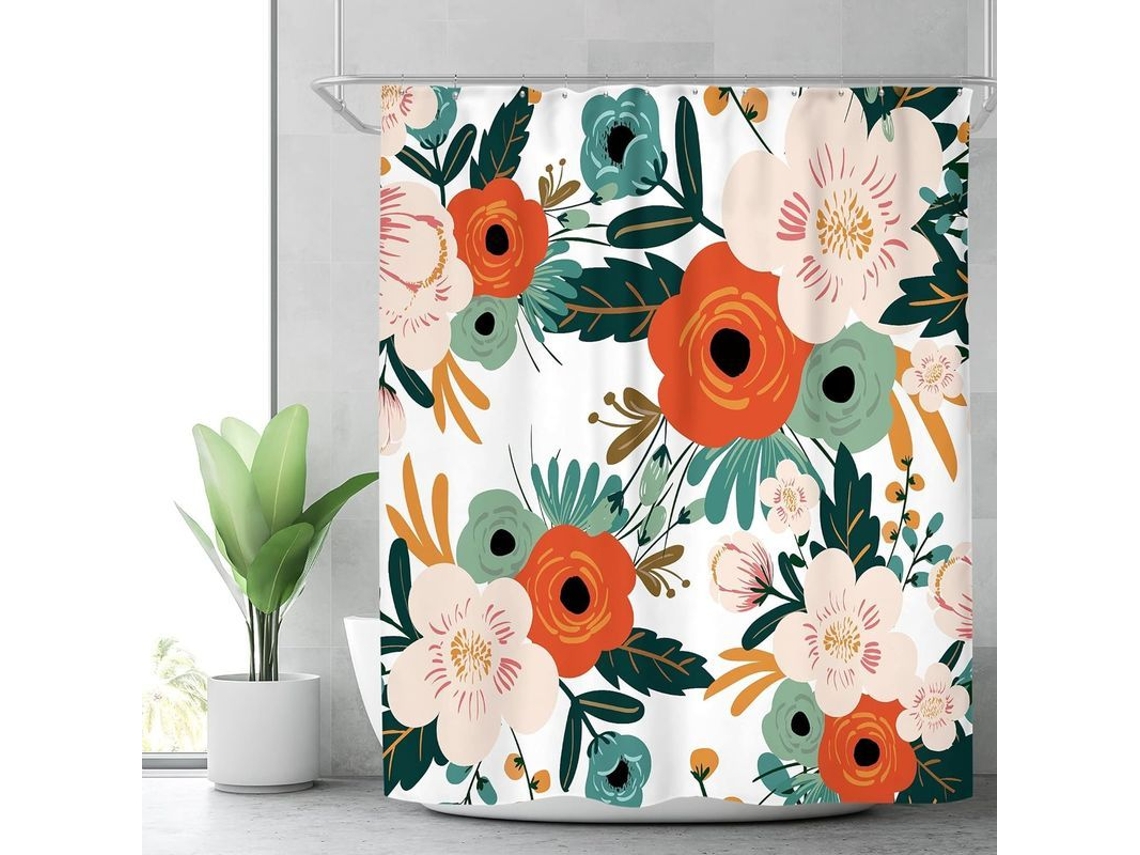 Cortina De Ducha Primavera Con Flores Tela De Poliéster Impermeable 70,87x70,87 Pulgadas 12 Ganchos Decoración De Baño