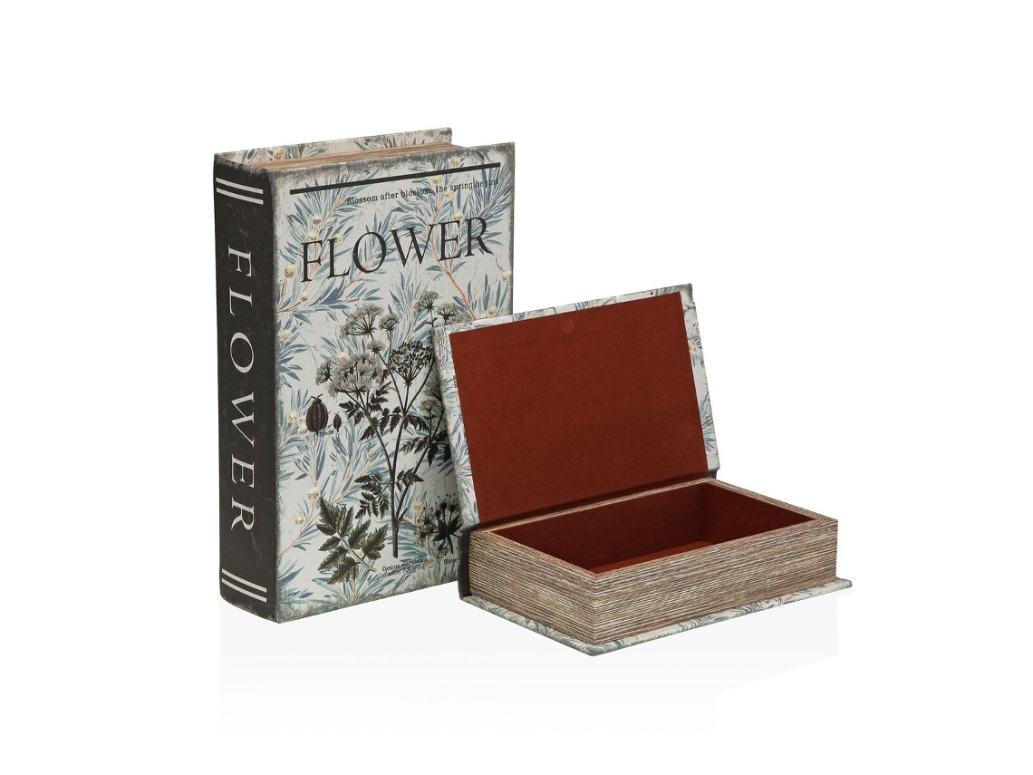 Caixa Decorativa Versa Tela Madeira Mdf Bloemen Livro