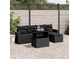 Vidaxl 6 Pcs Conjunto Sofás De Jardim C/ Almofadões Vime Pe Preto