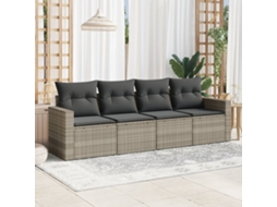 Vidaxl 4 Pcs Conj. Sofás Jardim C/ Almofadões Vime Pe Cinzento-claro