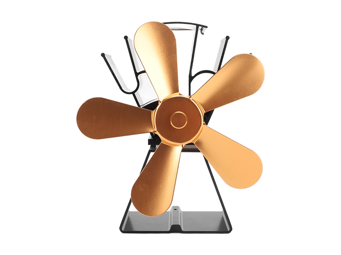 Ventilador de chaminé a calor 5 lâminas base trapezoidal para fogões a lenha querosene ouro S/MARCA