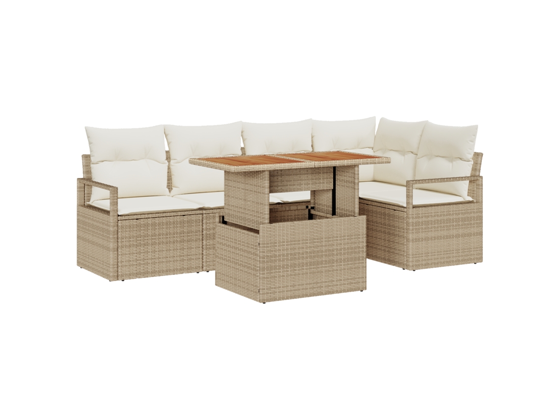 Conjunto 6 Conjunto De Jantar Para Jardim Vidaxl Bege Vime Pe (100 X 55 X 73 Cm)
