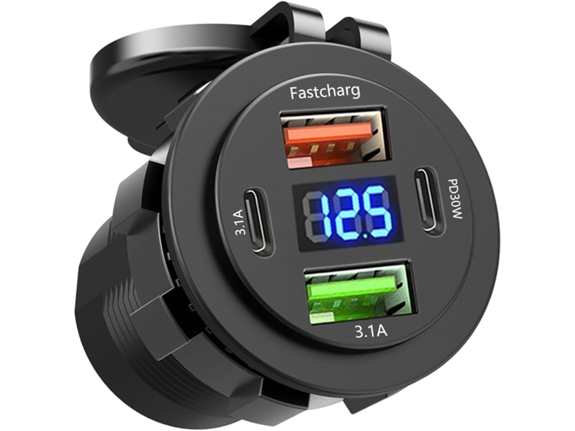 Carregador Veicular Usb De 4 Portas Com Visor Digital