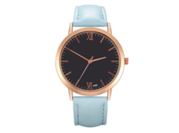 Relógio de Pulso de Quartzo com Pulseira de Couro Pu Estilo Simples Azul Claro