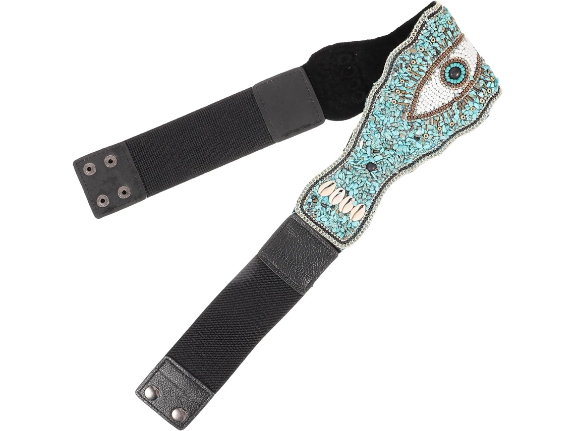 Cinto Largo Boêmio Com Miçangas E Olhos Verdes E Turquesa - Cinto Étnico Decorativo Para Vestidos