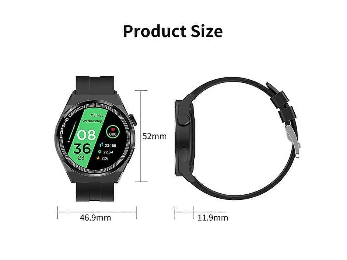 Lurelia Relógio Inteligente Cpu-8918 Bluetooth, Ritmo Cardíaco, Spo2, Sono, Pressão, Chamadas, Alarme, 1,28", Couro, Preto/dourado, Impermeável