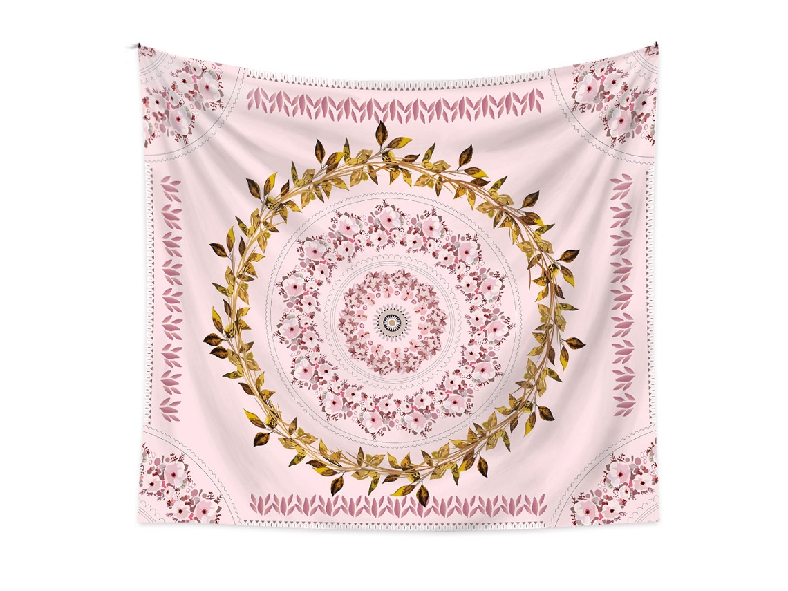 Tapeçaria Mandala Floral Esboço de Planta para Decoração de Quarto RNEMITERY