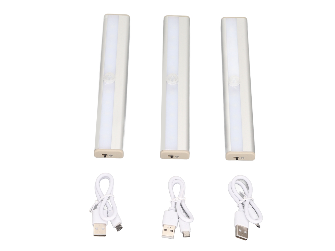 2026 3 Peças de Luzes Led com Sensor de Movimento Sem Fio Recarregáveis Usb Automáticas para Armários e Gabinetes