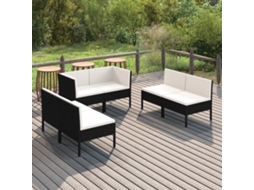 6 Pcs Conjunto Lounge De Jardim C/ Almofadões Vime Pe Preto Dkd Home Decor