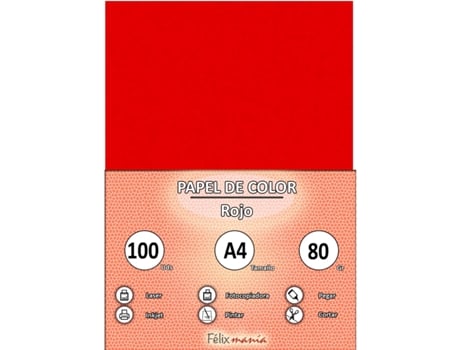 Papel 80Gr A4 Vermelho 100 Folhas
