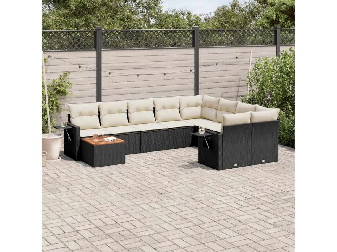 Vidaxl 10 Pcs Conjunto Sofás de Jardim C/ Almofadões Vime Pe Preto
