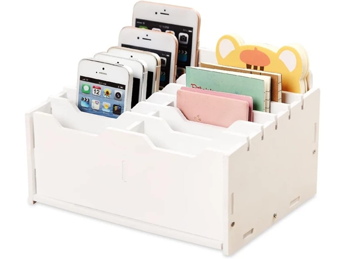 Caixa Organizadora de Mesa com 12 Compartimentos, Suporte para Celular, Fácil de Montar e Multifuncional BRILVIBERA